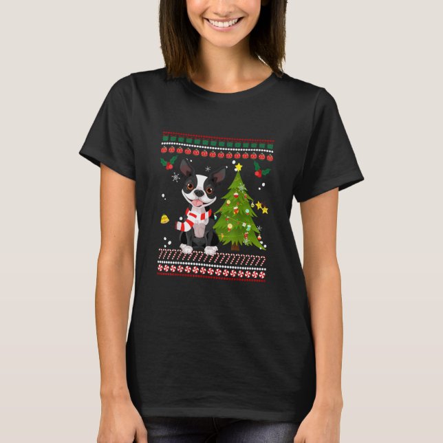 Boston Terrier Reindeer Christmas 2020 Tree Xmas T-Shirt (Vorderseite)