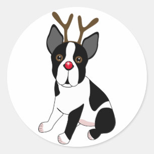 Boston Terrier Reindeer Runder Aufkleber