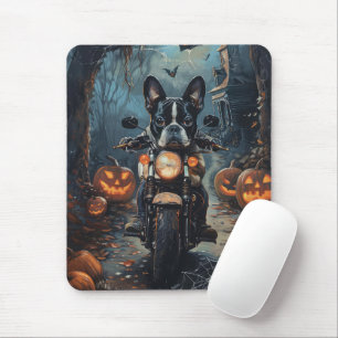 Boston Terrier Riding Motorrad Halloween Beängstig Mousepad