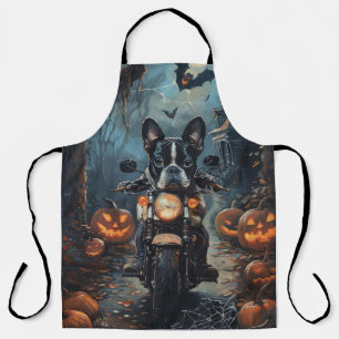 Boston Terrier Riding Motorrad Halloween Beängstig Schürze