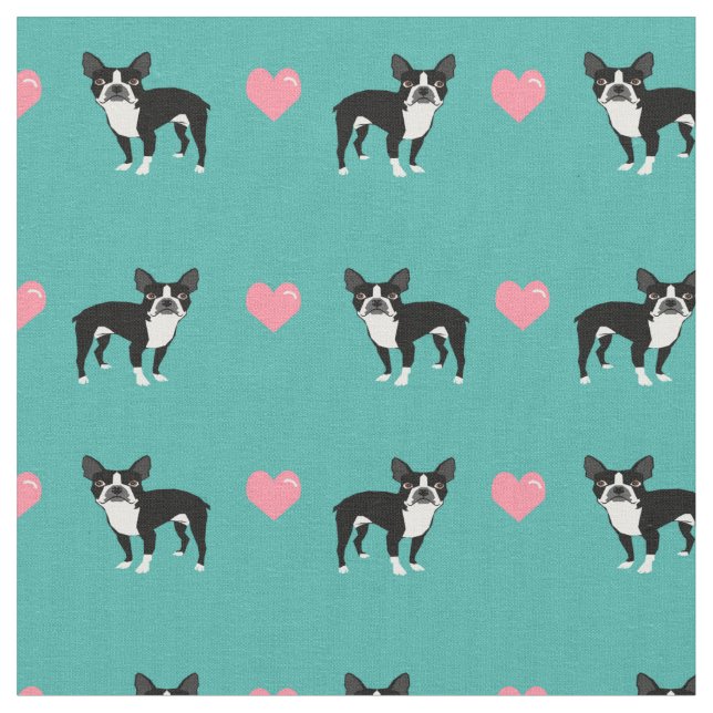Boston Terrier Rosa Liebe Herz Stoff (Nahaufnahme)