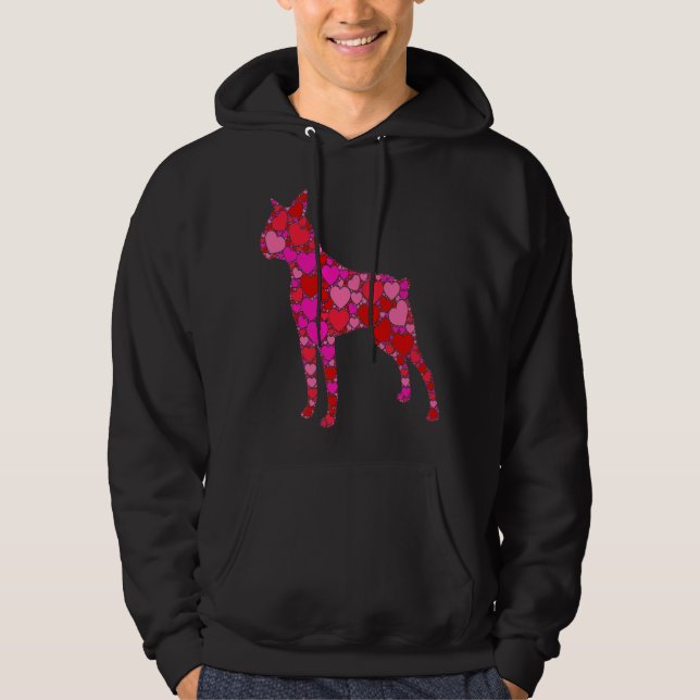 Boston Terrier Rosa Rotes Herz für Frauen Männer Hoodie (Vorderseite)