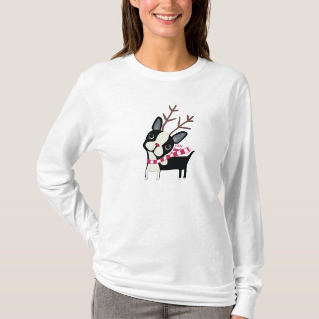 Boston-Terrier Rudolph das Ren Flowy Shirt (Vorderseite)