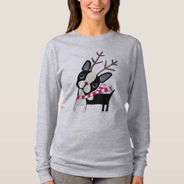 Boston-Terrier Rudolph das Ren Flowy Shirt (Vorderseite)