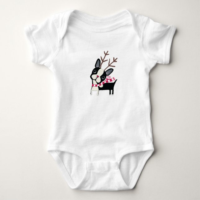 Boston Terrier Rudolph das Ren T-Shirt (Vorderseite)