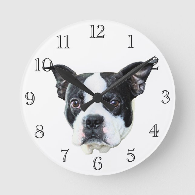 Boston Terrier Runde Wanduhr (Vorderseite)