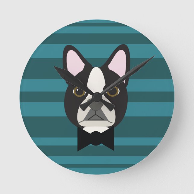 Boston Terrier Runde Wanduhr (Vorderseite)