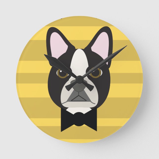 Boston Terrier Runde Wanduhr (Vorderseite)