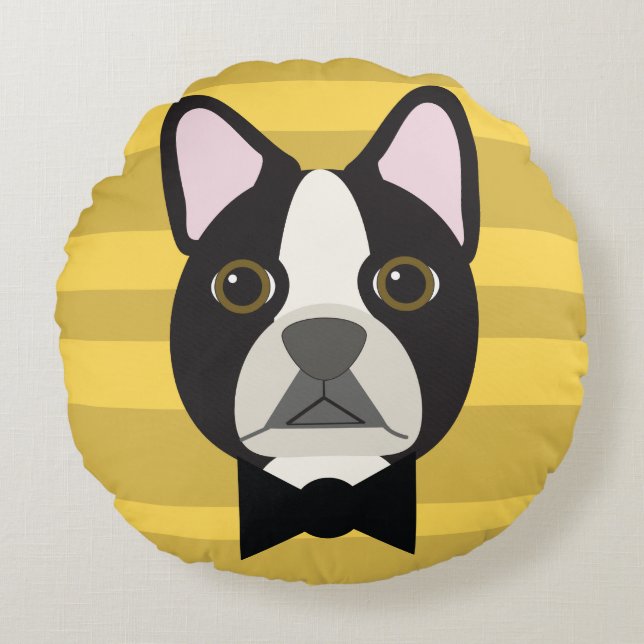 Boston Terrier Rundes Kissen (Vorderseite)