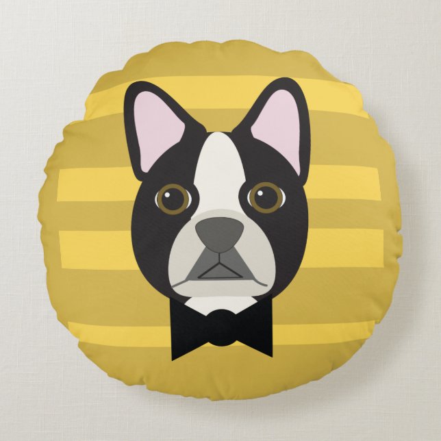 Boston Terrier Rundes Kissen (Vorderseite)