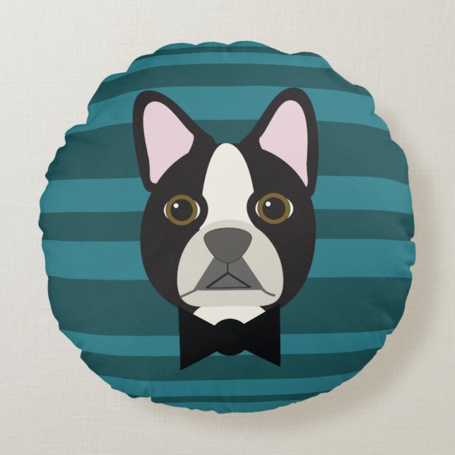 Boston Terrier Rundes Kissen (Vorderseite)