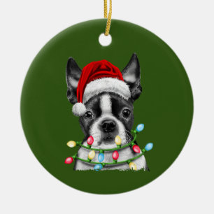 Boston Terrier Santa Christmas Tree Lights Xmas Keramik Ornament