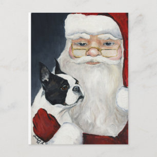 Boston Terrier / Santa Dog Art Christmas Postcard Feiertagspostkarte