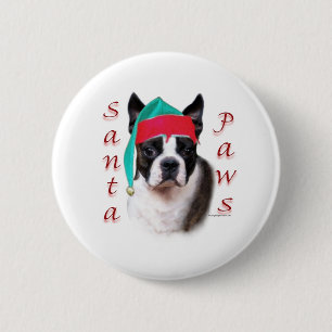 Boston Terrier Santa Paws Button