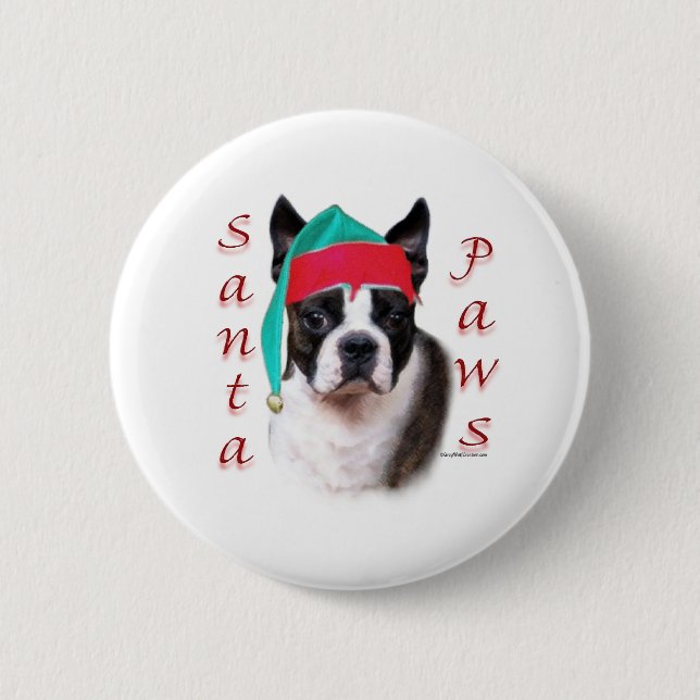 Boston Terrier Santa Paws Button (Vorderseite)