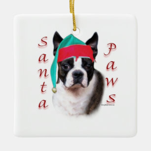 Boston Terrier Santa Paws Keramikornament