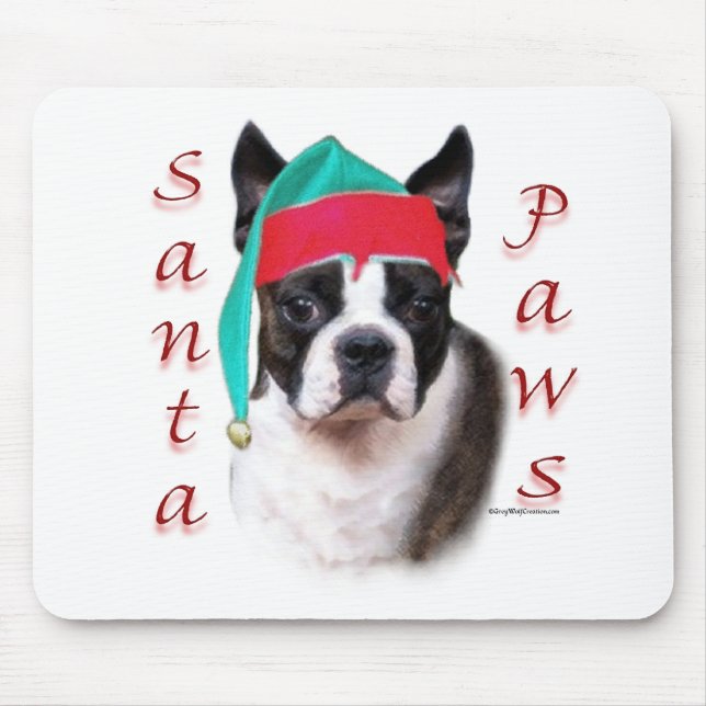 Boston Terrier Santa Paws Mousepad (Vorne)