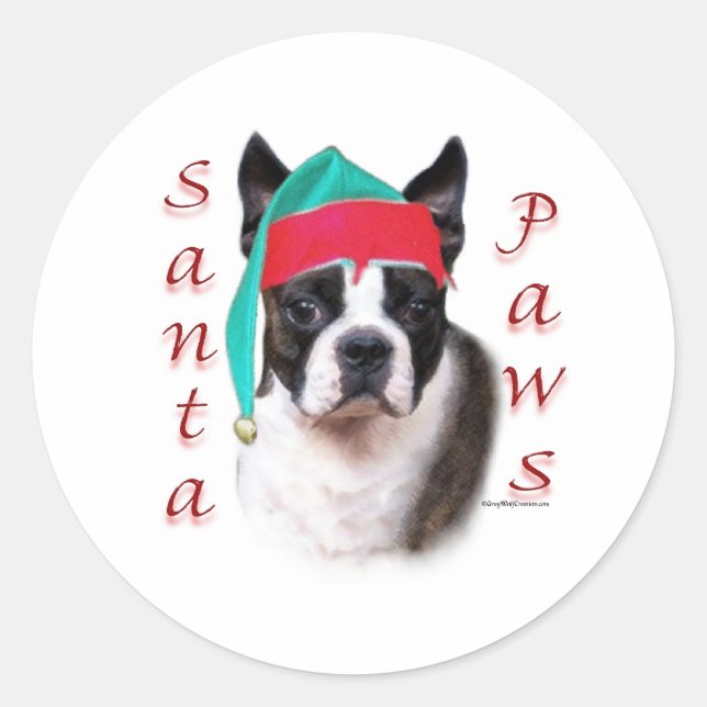 Boston Terrier Santa Paws Runder Aufkleber (Vorderseite)