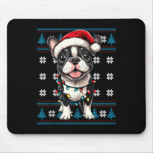 Boston Terrier Santa Xmas Tree Lights Bostie Ugly Mousepad