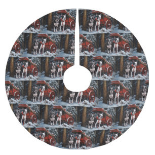 Boston Terrier Schnee-Schlitten Weihnachtsdekorati Polyester Weihnachtsbaumdecke