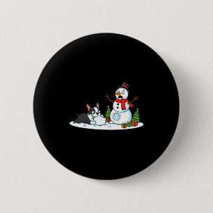 Boston Terrier Schneemann Weihnachtsbaum Xmas Dame Button