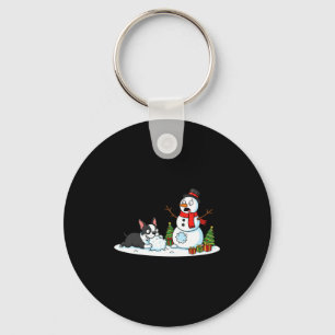 Boston Terrier Schneemann Weihnachtsbaum Xmas Dame Schlüsselanhänger