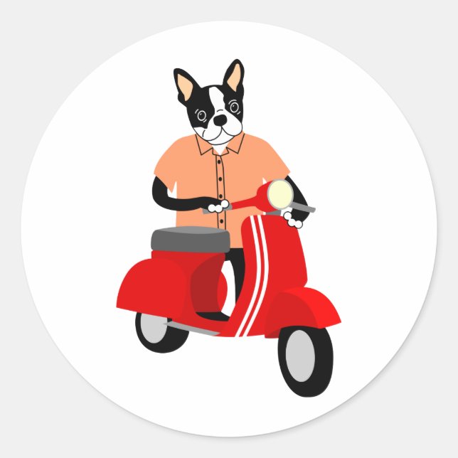 Boston Terrier Scooter Runder Aufkleber (Vorderseite)