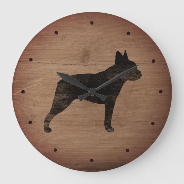 Boston Terrier Silhouette Große Wanduhr (Vorderseite)