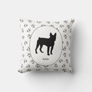 Boston Terrier Silhouette Hearts Pawprints Kissen