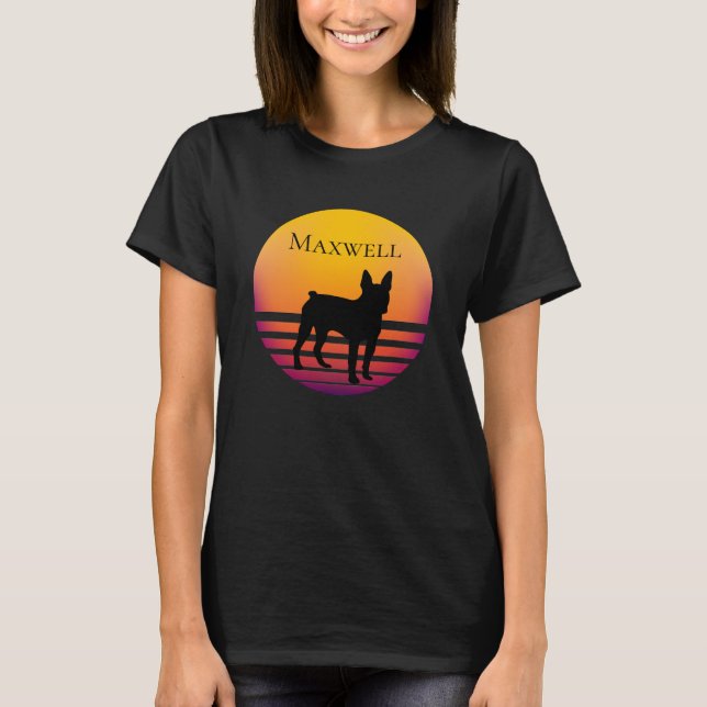 Boston Terrier Silhouette - kundenspezifische Sonn T-Shirt (Vorderseite)