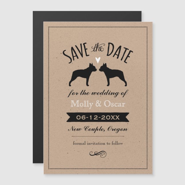Boston Terrier Silhouetten Hochzeit retten Datum Magneteinladung (Vorne/Hinten)