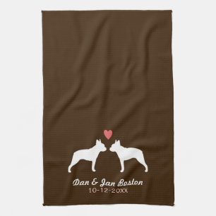 Boston Terrier Silhouetten mit Herz und Text Handtuch