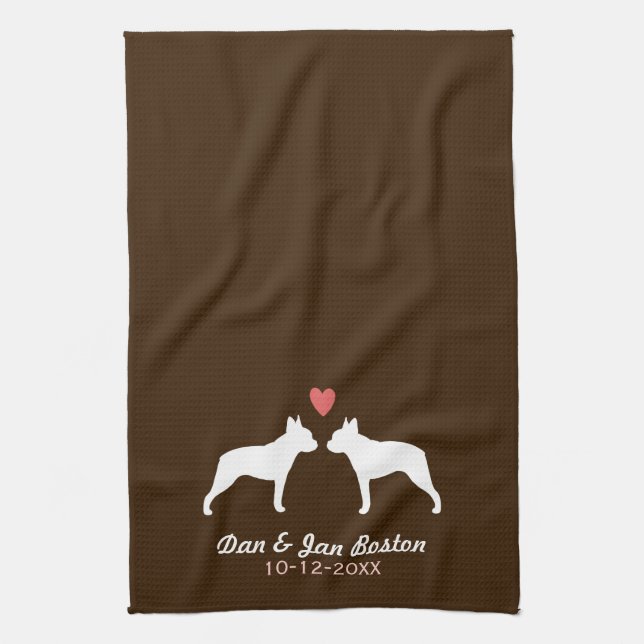 Boston-Terrier-Silhouetten mit Herzen und Text Handtuch (Vertikal)