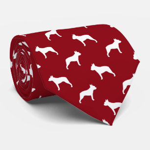 Boston Terrier Silhouetten Muster Rot und Weiß Krawatte