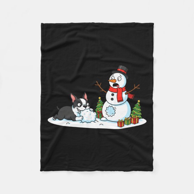 Boston Terrier Snowman Christmas Tree Xmas Womens  Fleecedecke (Vorderseite)