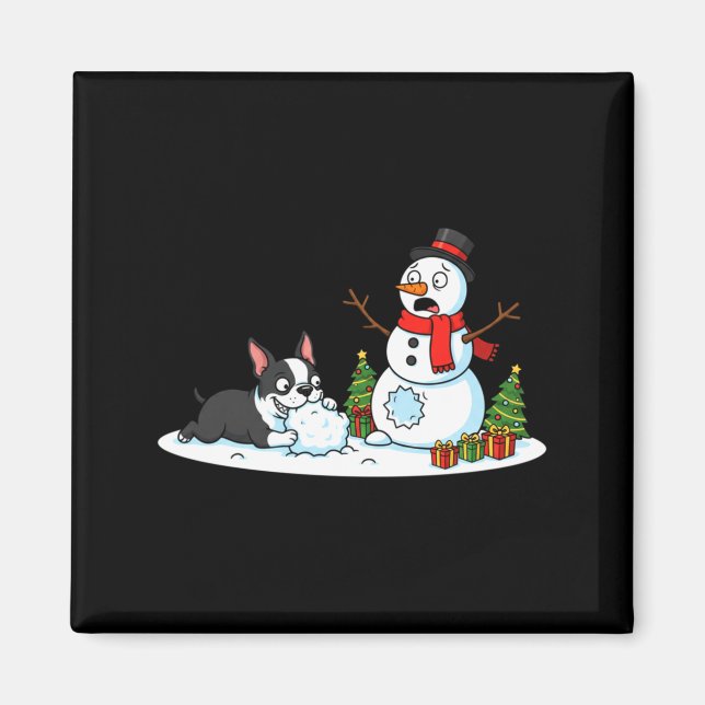 Boston Terrier Snowman Christmas Tree Xmas Womens  Magnet (Vorne)