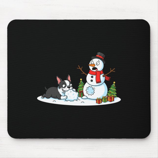 Boston Terrier Snowman Christmas Tree Xmas Womens  Mousepad (Vorne)