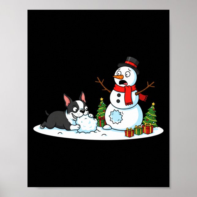 Boston Terrier Snowman Christmas Tree Xmas Womens  Poster (Vorne)