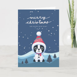 Boston Terrier Snowy Hills Weihnachtskarte Dankeskarte