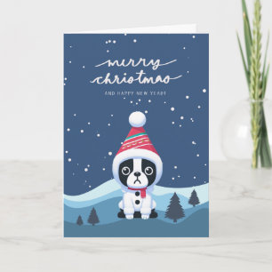 Boston Terrier Snowy Hills Weihnachtskarte Dankeskarte