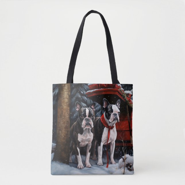 Boston Terrier Snowy Sleigh Weihnachtsdekor (Vorderseite)