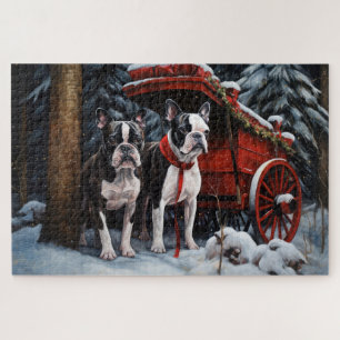 Boston Terrier Snowy Sleigh Weihnachtsdekor Puzzle