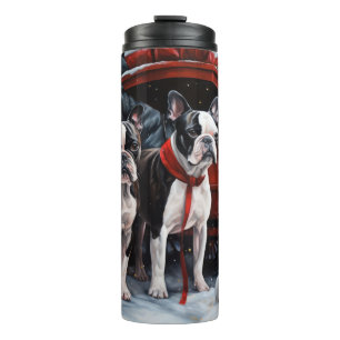 Boston Terrier Snowy Sleigh Weihnachtsdekor Thermosbecher
