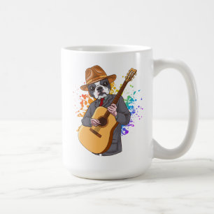 Boston Terrier spielt akustische Gitarrencoffee Ta Kaffeetasse