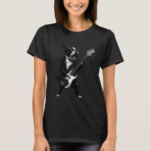 Boston Terrier spielt E-Bass Rockmusik Hund T-Shirt