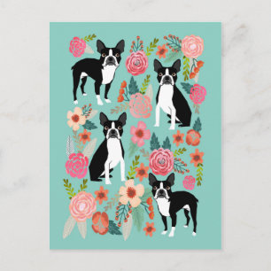 Boston Terrier Spring Flowers - cute boston Terrie Postkarte