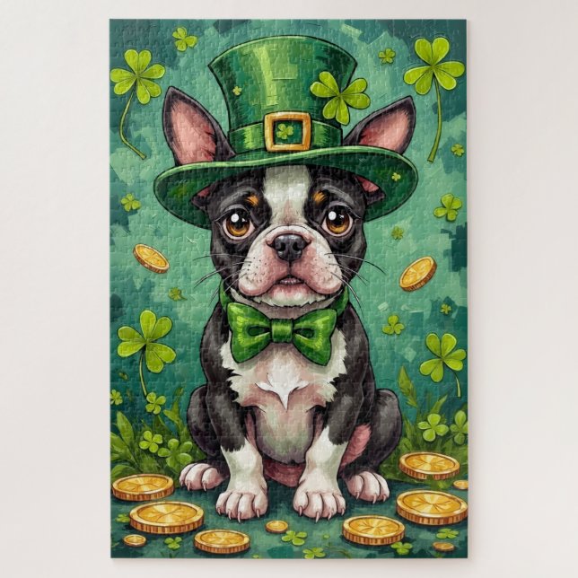 Boston Terrier St Patrick’s Day Funny Lucky Dog Puzzle (Vertikal)