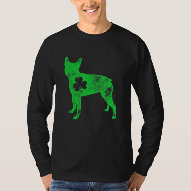 Boston Terrier St Patricks Day Boys Girls Kleeblat T-Shirt (Vorderseite)
