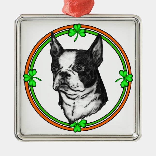 Boston Terrier St Patrick's Day Ornament Aus Metall (Vorne)