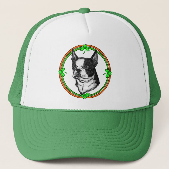 Boston Terrier St Patrick's Day Truckerkappe (Vorderseite)